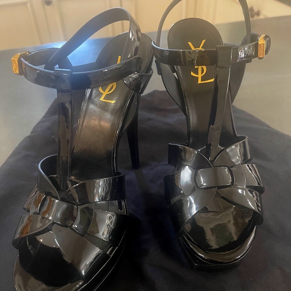 Yves Saint Laurent Shoes - Authentic Saint Laurent Tribute T-Strap Platform Sandał
